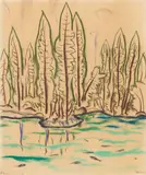 Walter Ophey, Badersee I bei Garmisch, Colour chalk drawing on firm drawing paper