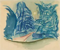 Walter Ophey, Mond im blauen Wald, Watercolour and colour chalks on firm drawing paper