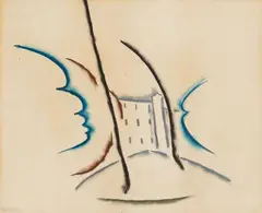 Walter Ophey, Landschaftsskizze, Circa 1920, Colour pastel chalks on firm paper