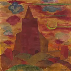 Walter Ophey, Kirche mit Mondsichel, Circa 1922, Oil on canvas