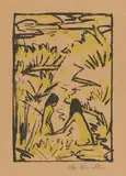 Otto Mueller, Zwei Badende im Bach, Circa 1922, Colour lithograph on hammered paper