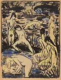 Otto Mueller, Acht Badende (2), Circa 1922, Lithograph, coloured, on brownish paper