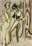 Ernst Ludwig Kirchner, Zwei Akte unter Bäumen, Circa 1921, Watercolour and India ink on light card with embossed stamp "SIHL Superbus". 50.5/51 x 35.5/