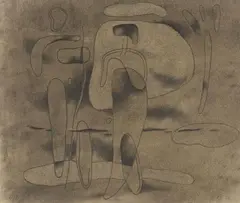 Zwei Figuren. Rückseitig: Figurenformen by Willi Baumeister, 1935, Pencil and charcoal drawing, smeared, on light card, sold Nov 2024