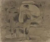 Willi Baumeister, Zwei Figuren. Rückseitig: Figurenformen, 1935, Pencil and charcoal drawing, smeared, on light card