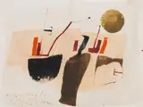 Julius Heinrich Bissier, Komposition H 4 März 64, 1964, Egg oil tempera on canvas