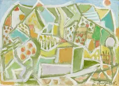 Eduard Bargheer, Morgenlandschaft, 1959, Oil on fibreboard