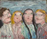 Clifford Holmead Phillips, Gruppe kleiner Mädchen, 1971, Oil on canvas, mounted on wood