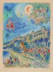 Bataille de fleurs by Marc Chagall, 1967, Colour lithograph on wove paper with "ARCHES" watermark, sold Nov 2024