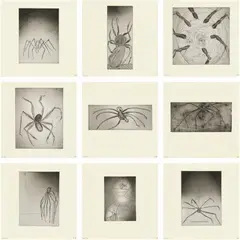 Louise Bourgeois, Ode à ma mère, 1995, 9 dry point engravings on card.. Each