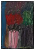 Stillleben: Azaleen in rosa Vase by Alexej von Jawlensky, 1936, Oil on linen textured paper, laid down on card and outlined in black India ink by the artist, sold Nov 2024