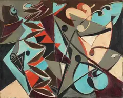 Ernst Wilhelm Nay, Figurale in Hellblau, 1950, Oil on canvas