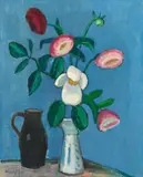 Gabriele Münter, Blumen auf Blau, 1944, Oil on card
