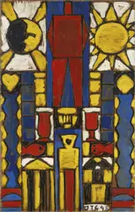 Construcción con sol y luna by Joaquín Torres-García, 1948, Oil on card, mounted on canvas, sold Nov 2024