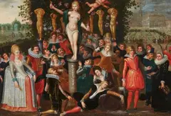 studio of Louis de Caullery, Homage to Venus (Allegory of Spring)
Homage to Ceres (Allegory of Summer), Oil on panel (one painting is parquetted). 41.5 x 60.5 or
