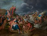 Hans Jordaens III, Moses destroys Pharaoh's troops in the Red Sea, Oil on copper