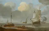 Dutch School 17th century, Sailing Ship and Smaller Sailing Boats on Calm Seas and on the Coast, Oil on panel