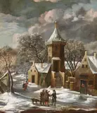 Klaes (Nicolaes) Molenaer, Village landscape in winter, Oil on canvas (relined)