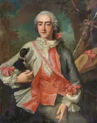 Portrait of a Man with a Dog by attributed to Michel Hubert Descours, Oil on canvas (relined), sold Nov 2024