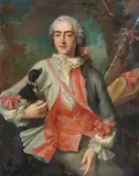 attributed to Michel Hubert Descours, Portrait of a Man with a Dog, Oil on canvas (relined)