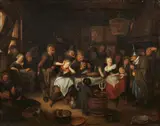 Richard Brakenburgh, The Bean Festival (The King is Drinking), Oil on canvas (relined)