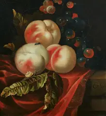 Ernst Stuven, Still Life with Peaches and Grapes (Fragment), Oil on panel