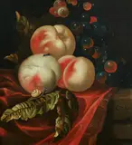 Ernst Stuven, Still Life with Peaches and Grapes (Fragment), Oil on panel