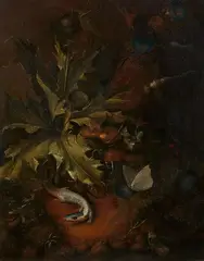 attributed to Carl Wilhelm de Hamilton, Forest Floor Still Life with a Lizard, Frog and Insects, Oil on canvas (relined)