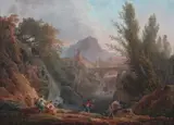 French School 18th century, Two Southern Landscapes with Bridges and Staffage, Oil on canvas (relined)