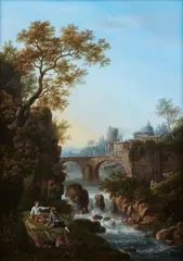 Two Southern Landscapes with Staffage by attributed to Michael Wutky, Oil on canvas (relined). Each, sold Nov 2024