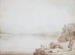 Jacob Philipp Hackert, View of a Lake, Pen and brush in brown over pencil
