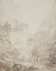 Adrian Zingg, On the Via Mala in the Swiss Alps, Pen in black and brown, brush in brown