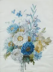 Pierre-Joseph Redouté, Bouquet of flowers with asters, columbines, irises and, Watercolour on vellum