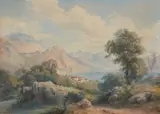 Carl Hummel, View of Villa Carlotta on Lake Como, Watercolour