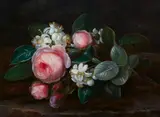 Johan Laurentz Jensen, Still Life with Roses and Orange Blossom, Oil on panel