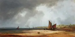 Eduard Schleich the Elder, Sailboats on the Shore, Oil on canvas