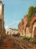 Franz Richard Unterberger, Italian Street View with Ox Team, Oil on panel