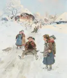 Hans Bachmann, Sleigh Ride, Oil on canvas