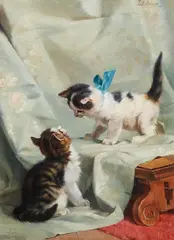 Julius Anton Adam, Two Cats Playing, Oil on panel
