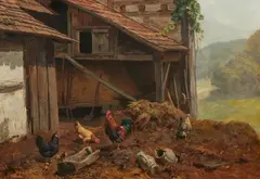 Carl Jutz the Elder, Poultry Yard, Oil on panel (parquetted)