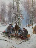 Hugo Mühlig, Woodcutter by the Fire, Oil on canvas