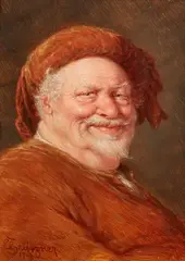 Falstaff by Eduard von Grützner, Oil on panel, sold Nov 2024