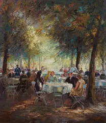 Café in the Munich Hofgarten by Otto Eduard Pippel, Oil on canvas (relined), sold Nov 2024