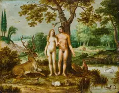 attributed to Lucas van Valckenborch, Adam and Eve in Paradise, Oil on panel