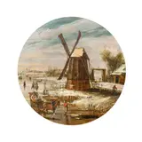 Esaias van de Velde, Winter Landscape with an Elegant Couple in a Horse-Drawn Sleigh on a Frozen Canal by a Windmill, Oil on panel