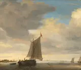 Salomon van Ruysdael, Dutch Inland Waters, presumably the Wijkermeer, with a "Veerkaag" Ship, Oil on panel (parquetted)