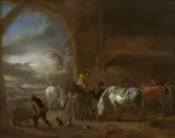 Philips Wouwerman, Interior of a Stable with Horsemen and Horses