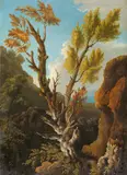 Jacob Philipp Hackert, Olive Tree in a Mountainous Landscape with Waterfall, Oil on canvas (relined)