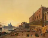 Friedrich Nerly, View from the Riva degli Schiavoni over the Bacino di San Marco towards Santa Maria della Salute at Sunset