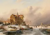 Charles Leickert, Winter Landscape with Skaters on a Frozen Lake, Oil on canvas